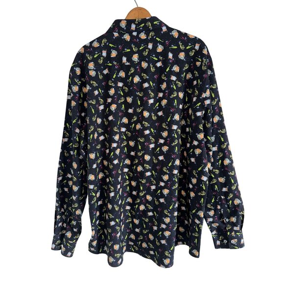 Alex Vando Instruments Button Up Black Shirt Musical Flip Over Print Cuff XXL - Picture 3 of 7
